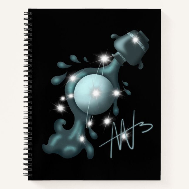 Cosmic Aquarius Uranus Zodiac Spiral Notebook (Front)