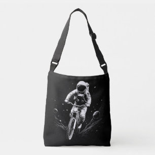 Cosmic Astronaut Bike Ride Space Adventure Crossbody Bag