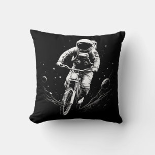 Cosmic Astronaut Bike Ride Space Adventure Cushion