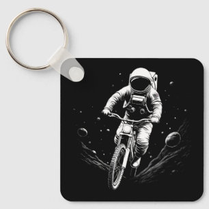 Cosmic Astronaut Bike Ride Space Adventure Key Ring