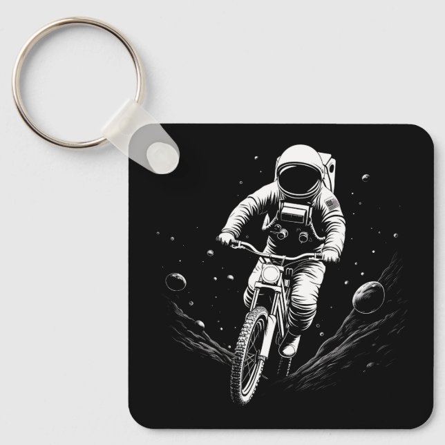 Cosmic Astronaut Bike Ride Space Adventure Key Ring (Front)