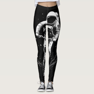Cosmic Astronaut Bike Ride Space Adventure Leggings
