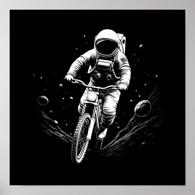 Cosmic Astronaut Bike Ride Space Adventure Poster (Front)