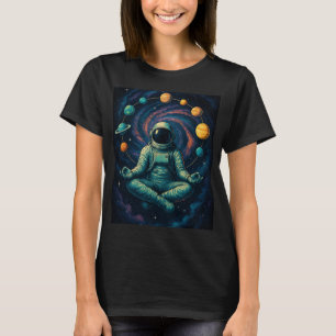Cosmic Astronaut Meditating Galaxy Print T-Shirt