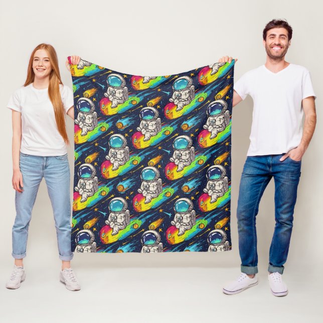Cosmic Astronaut Meteor Ride Pattern Fleece Blanket (In Situ)