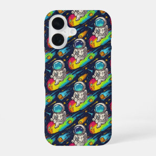 Cosmic Astronaut Meteor Ride Pattern iPhone 16 Case