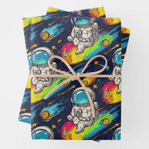 Cosmic Astronaut Meteor Ride Pattern Wrapping Paper Sheet