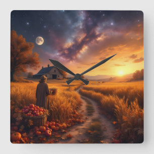 Cosmic Autumn Harvest Leggings Tights Square Wall Clock
