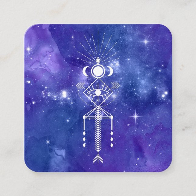 *~* Cosmic Aztec Tribal Sacred Celestial Shaman Square Business Card (Front)