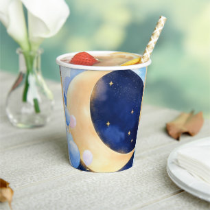 Cosmic Baby Shower Moon and Stars Inspired Paper Cups