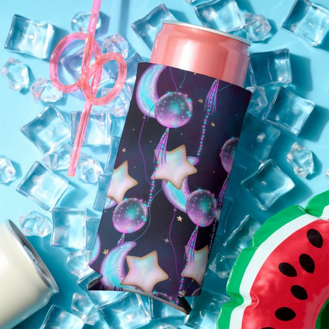 Cosmic Balloons | Blue Purple Moon Stars Planets Seltzer Can Cooler (In Situ Summer)