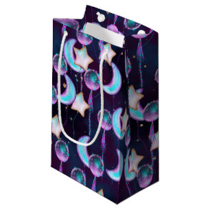 Cosmic Balloons   Blue Purple Moon Stars Planets Small Gift Bag