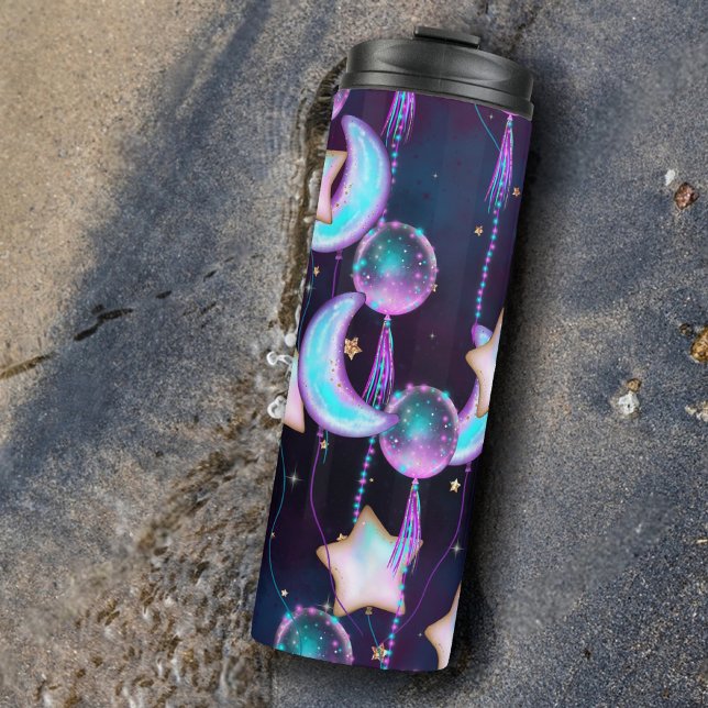 Cosmic Balloons | Blue Purple Moon Stars Planets Thermal Tumbler (Creator Uploaded)