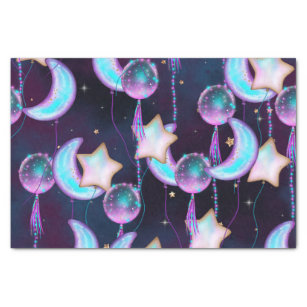 Cosmic Balloons   Blue Purple Moon Stars Planets Tissue Paper