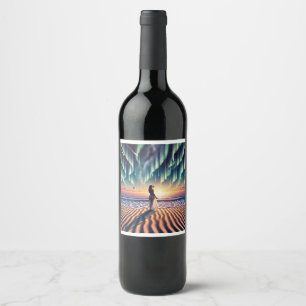 Cosmic Beachscape: Aurora Dreaming 3-D Optical Ill Wine Label