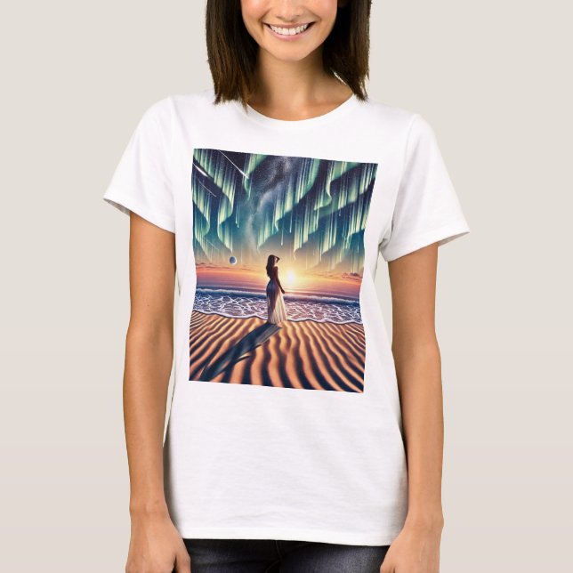Cosmic Beachscape: Aurora Dreaming 3-D T-Shirt (Front)
