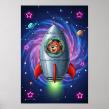 Cosmic Bear Spaceship Nursery Art