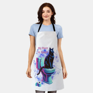 Cosmic Black Cat Toilet – Surreal Vaporwave Art Apron