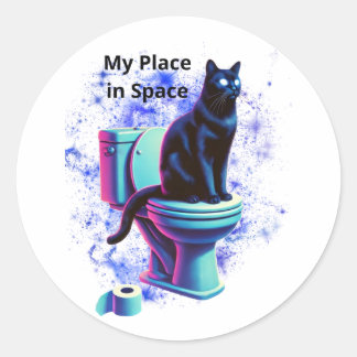 Cosmic Black Cat Toilet – Surreal Vaporwave Art Classic Round Sticker