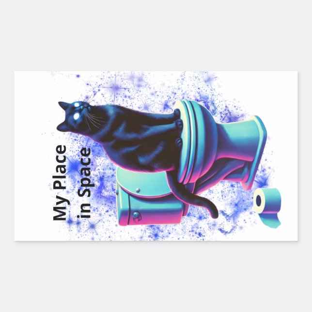 Cosmic Black Cat Toilet – Surreal Vaporwave Art Rectangular Sticker (Front)