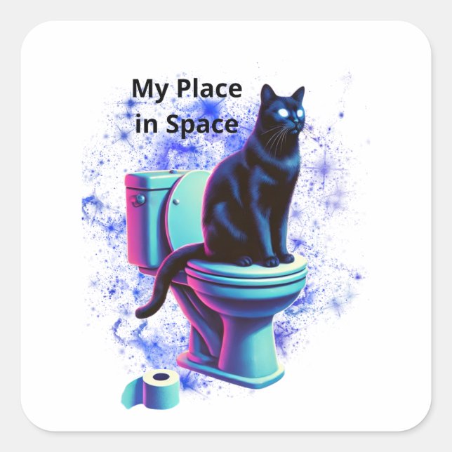Cosmic Black Cat Toilet – Surreal Vaporwave Art Square Sticker (Front)