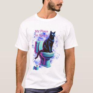 Cosmic Black Cat Toilet – Surreal Vaporwave Art T-Shirt