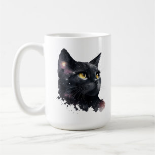 Cosmic Black Cat Watercolor Starry Night Feline Coffee Mug
