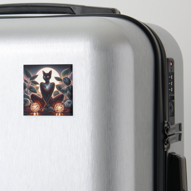 Cosmic Black Cat with Glowing Eyes Surreal Digital Magnet (In Situ (Luggage))