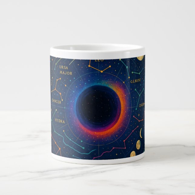 Cosmic Black Hole & Constellations Art - Celestial Large Coffee Mug (Front)