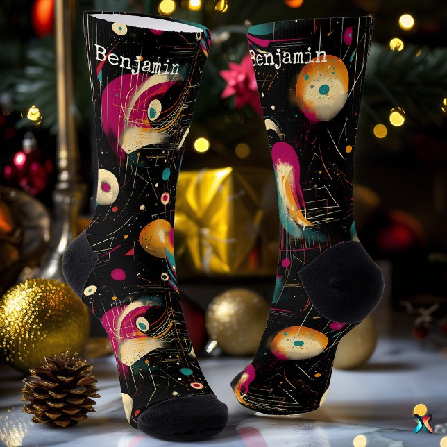 Cosmic Black Socks with Vibrant Nebula Design (Creator Uploaded)