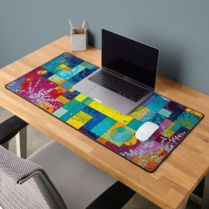 Cosmic Bloom Garden: Abstract Mosaic of Dreams Desk Mat