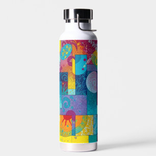 Cosmic Bloom Garden: Abstract Mosaic of Dreams Water Bottle