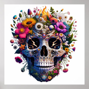 Cosmic Bloom Skull Poster