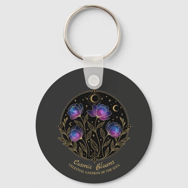 Cosmic Blooms – Celestial Floral Mandala flowers Key Ring (Front)