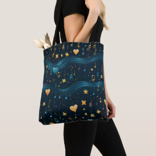 Cosmic Blue and Gold Musical Large Tote