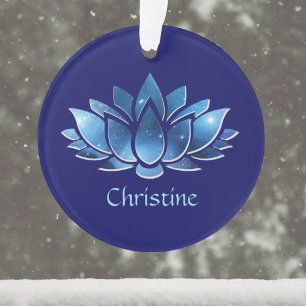 Cosmic Blue Galaxy Lotus Flower with Name Ornament