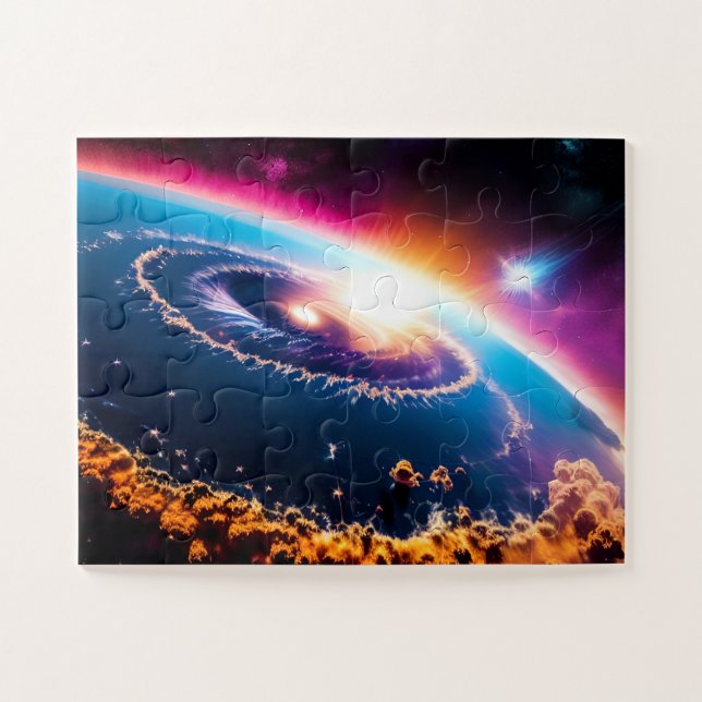 Cosmic Blue Purple Galactic Space Storm Clouds Jigsaw Puzzle (Horizontal)