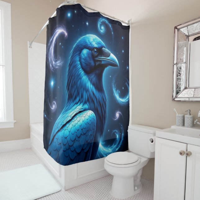 Cosmic Blue Raven Shower Curtain (In Situ)