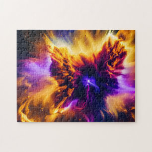 Cosmic Blue Red Purple Nebula Exploding in Space Jigsaw Puzzle