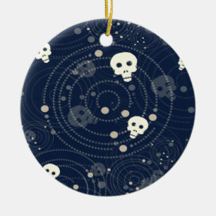 Cosmic Blue Skull Silhouette Pattern Ceramic Tree Decoration