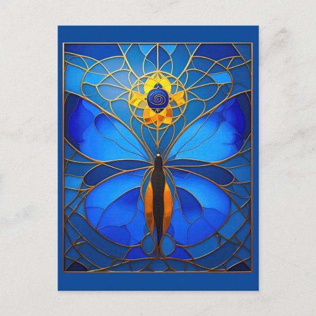 Cosmic Blue Stained Glass Butterfly Postcard (Front)