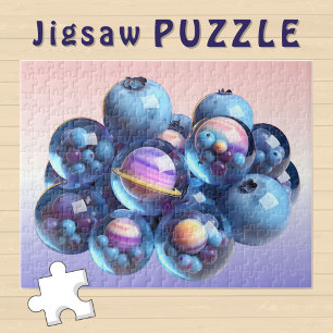 Cosmic Blueberry pastel Glass Planets - Jigsaw Puzzle