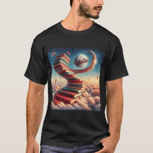 Cosmic Book Staircase – Surreal Fantasy Sky T-Shirt