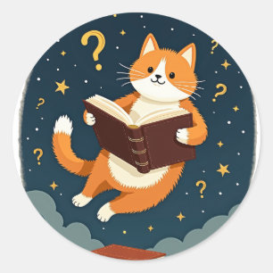 Cosmic Bookworm Cat Space Reading Astronaut Cat Bo Classic Round Sticker