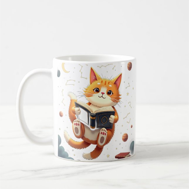 Cosmic Bookworm Cat Space Reading One More Chapter Coffee Mug (Left)