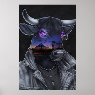 Cosmic Bovine: Twilight Reflections Poster