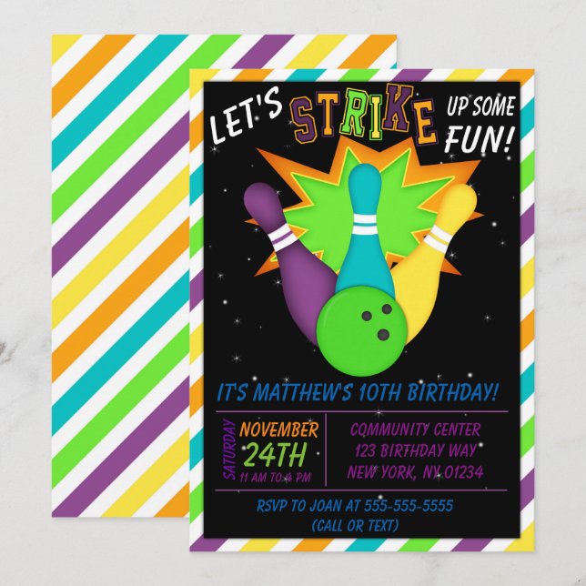 Cosmic Bowling Invitation Boy Birthday Party (Front/Back)