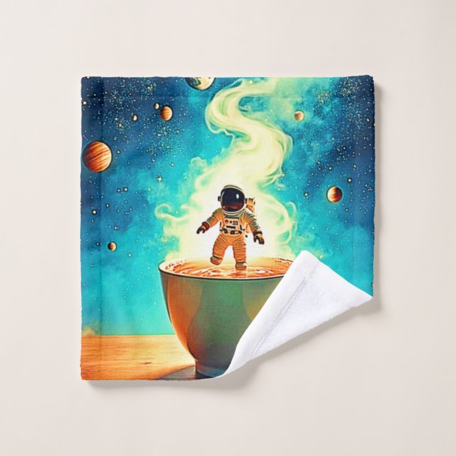 Cosmic Brew: Astronaut's Coffee Dream Bath Towel Set (Wash Cloth)
