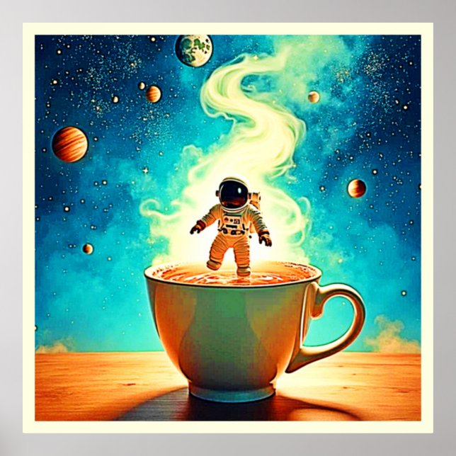 Cosmic Brew: Astronaut's Coffee Dream Poster (Front)