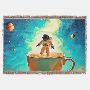 Cosmic Brew: Astronaut's Coffee Dream Throw Blanket